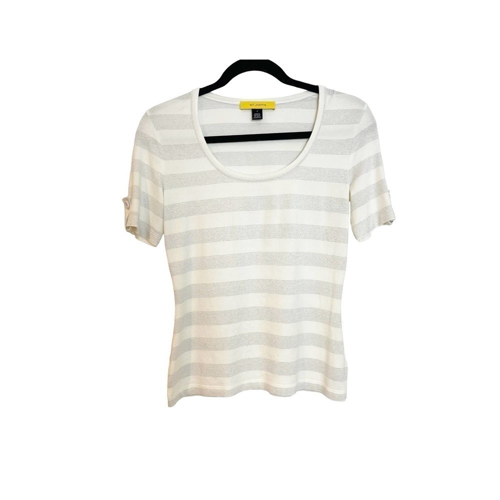 St. John Metallic Stripe Scoop Neck Short Sleeve Top Size P / 2
